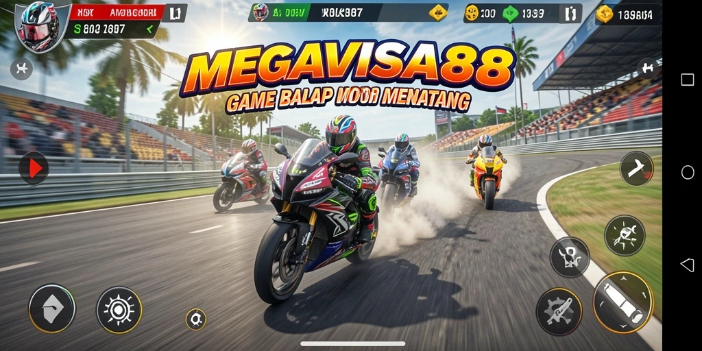 Tampilan gameplay balap motor yang menegangkan dan memukau.