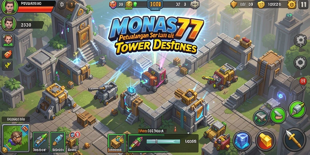 Tampilan gameplay seru permainan Tower Defense MONAS77.