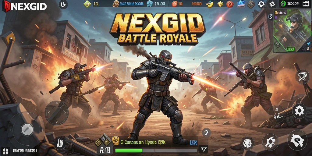 Screenshot gameplay NEXGID menunjukkan aksi intens dalam pertempuran Battle Royale.