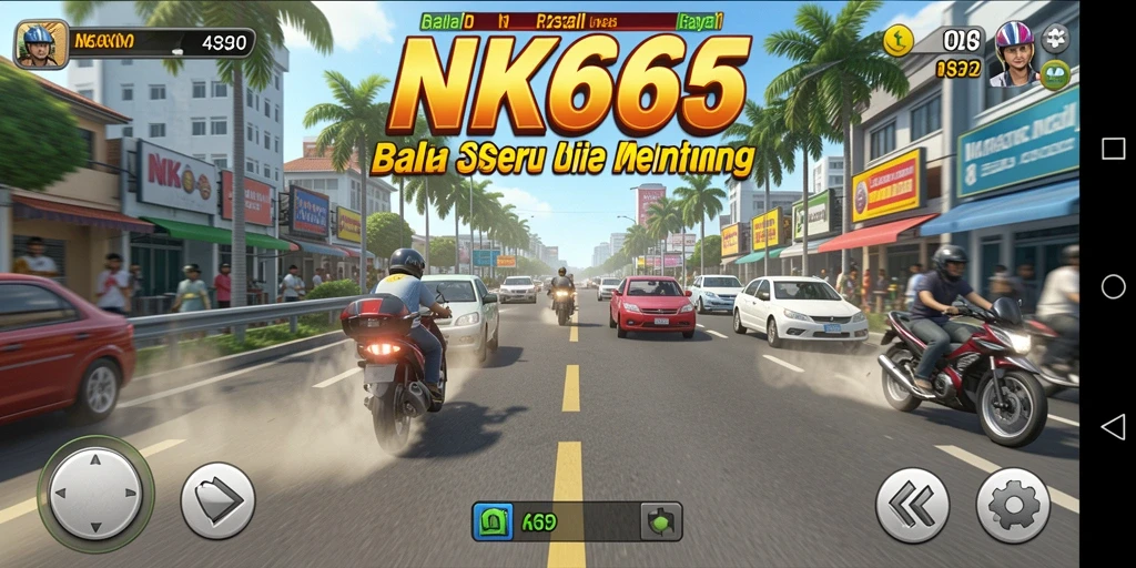 Tampilan gameplay NK666 dengan berbagai mobil balap di lintasan menantang.