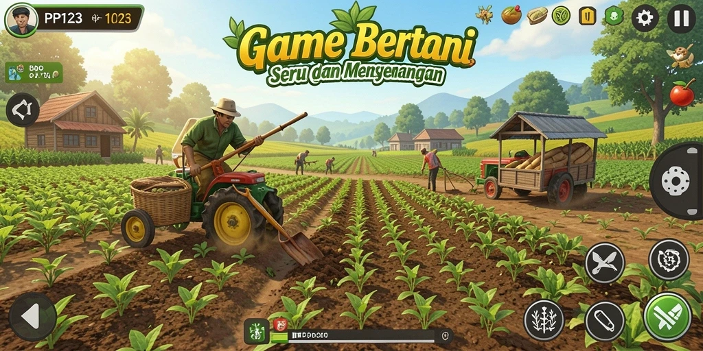 Tampilan gameplay PP123 menampilkan aktivitas bertani yang seru dan interaktif.