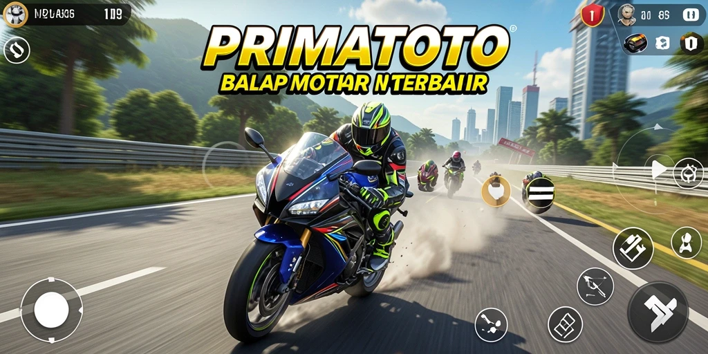 Tampilan gameplay menegangkan dari PRIMATOTO dalam balapan motor.