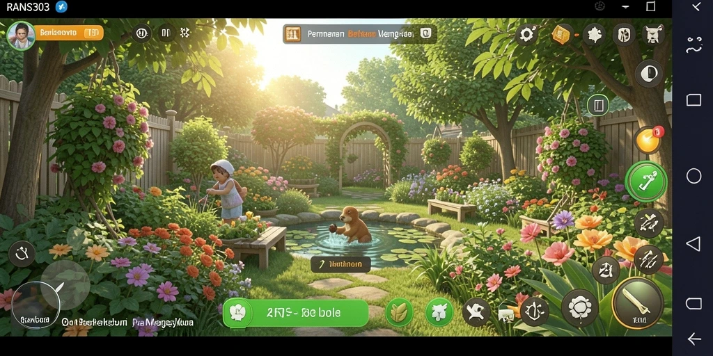 Screenshot utama RANS303 menunjukkan petani sedang merawat kebun.